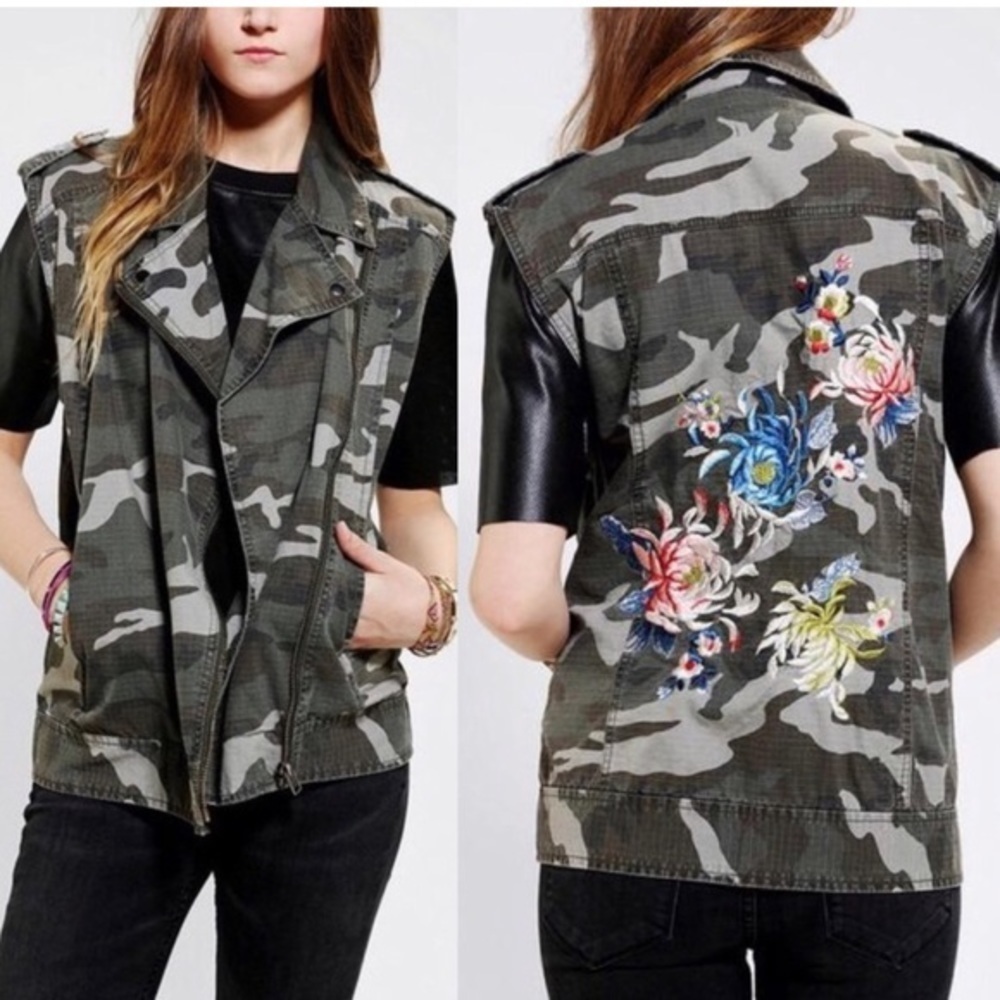Silence + Noise Embroidered Camo Moto Vest